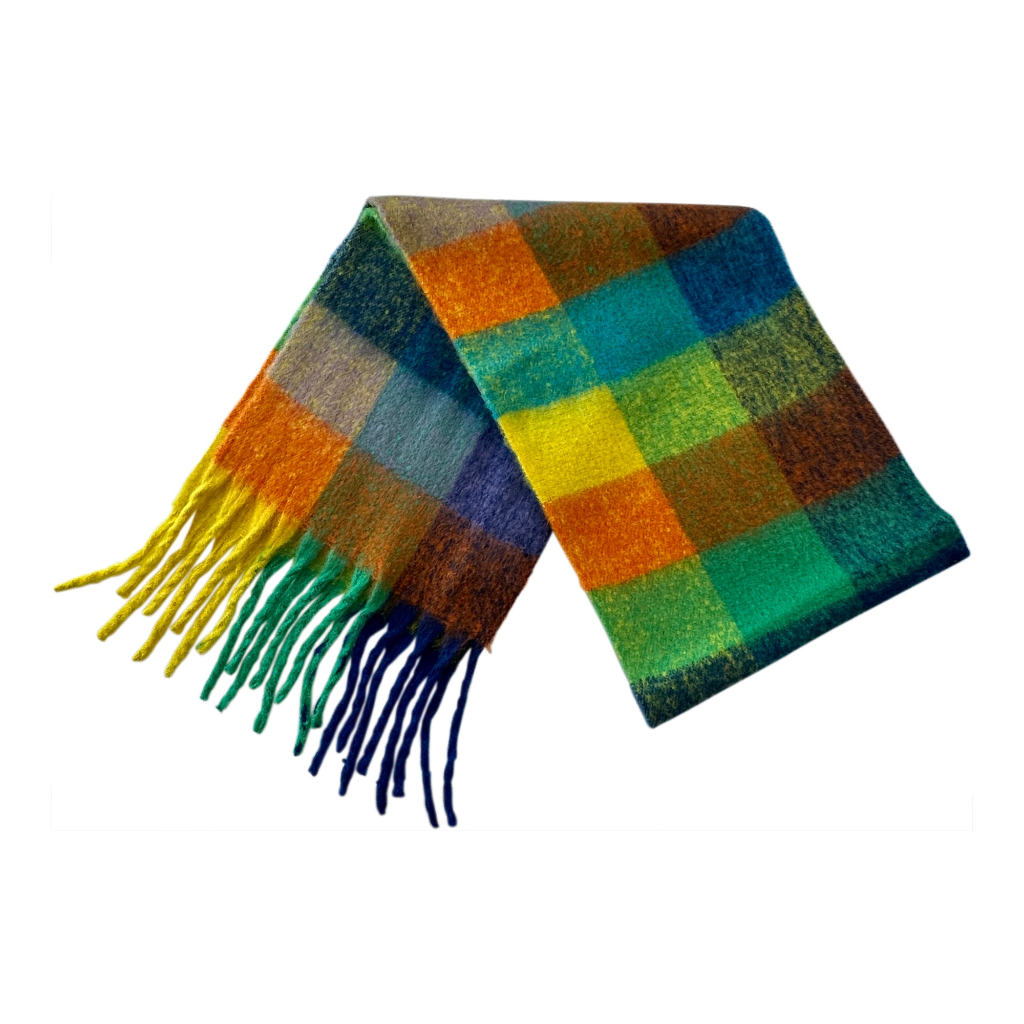 Extra Long Checkered Fringe Scarf -Orange/Bright