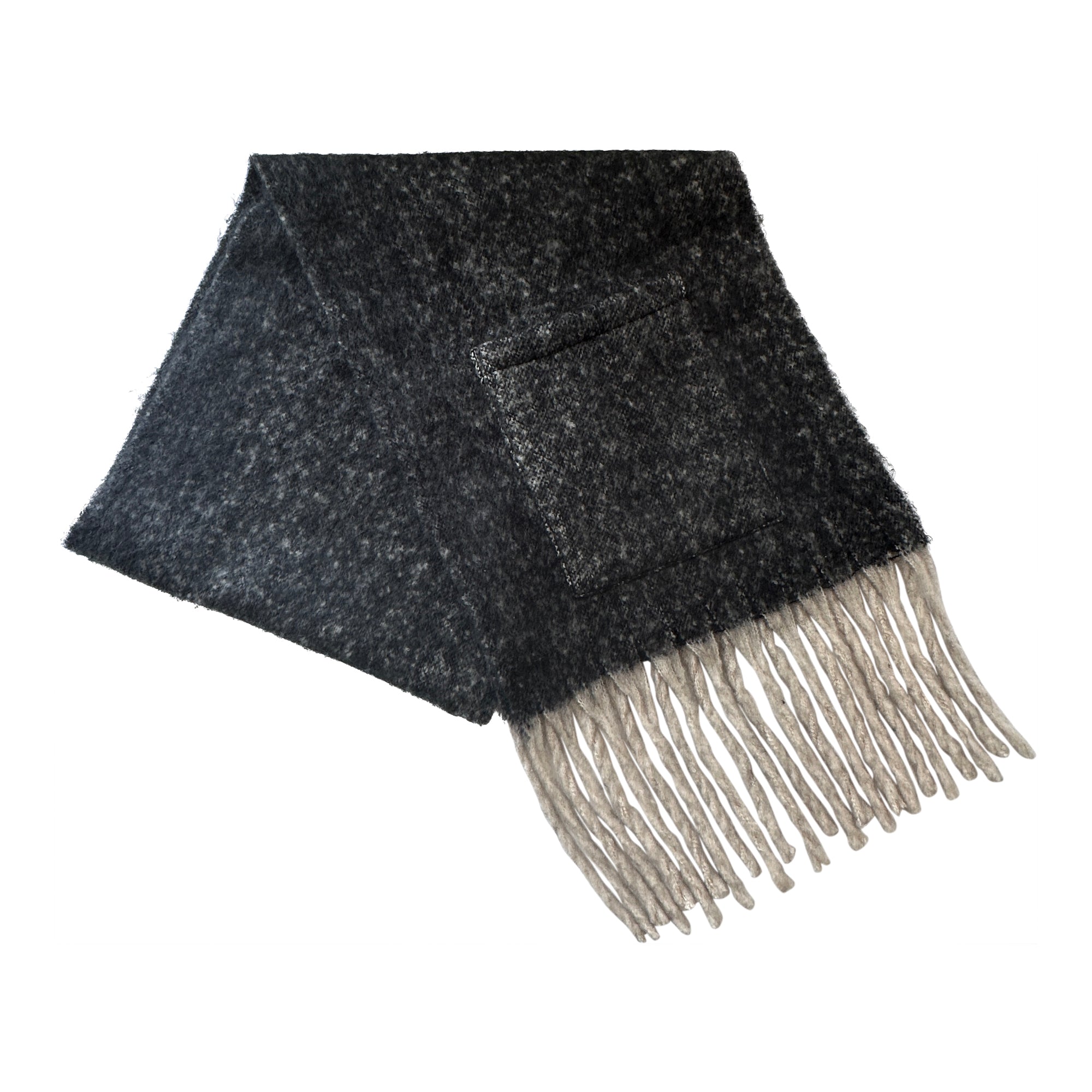 Extra Long Fringe Scarf With Pocket Black / White