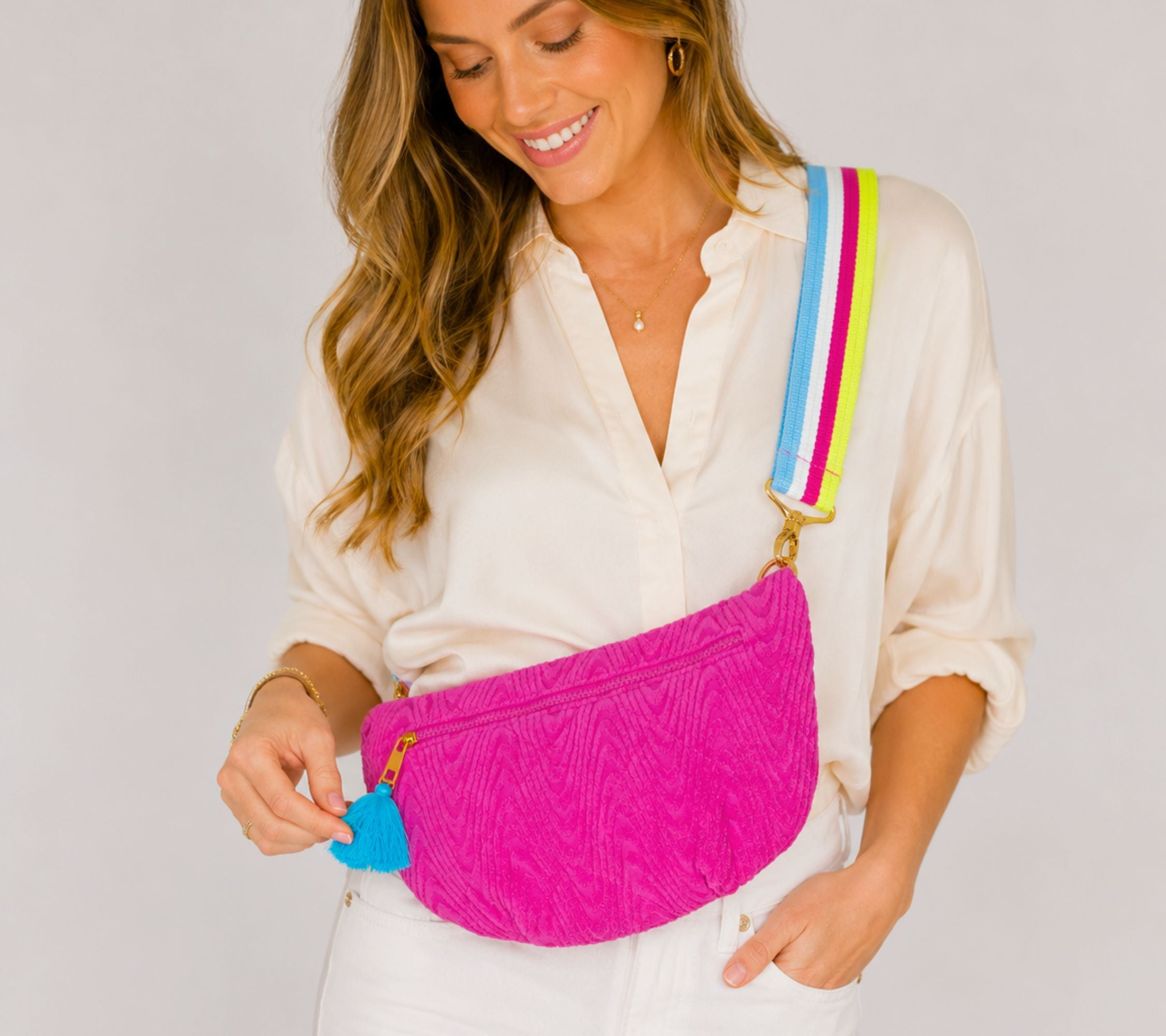 Sprigs Terrycloth Cross Body Bag With Guitar Strap