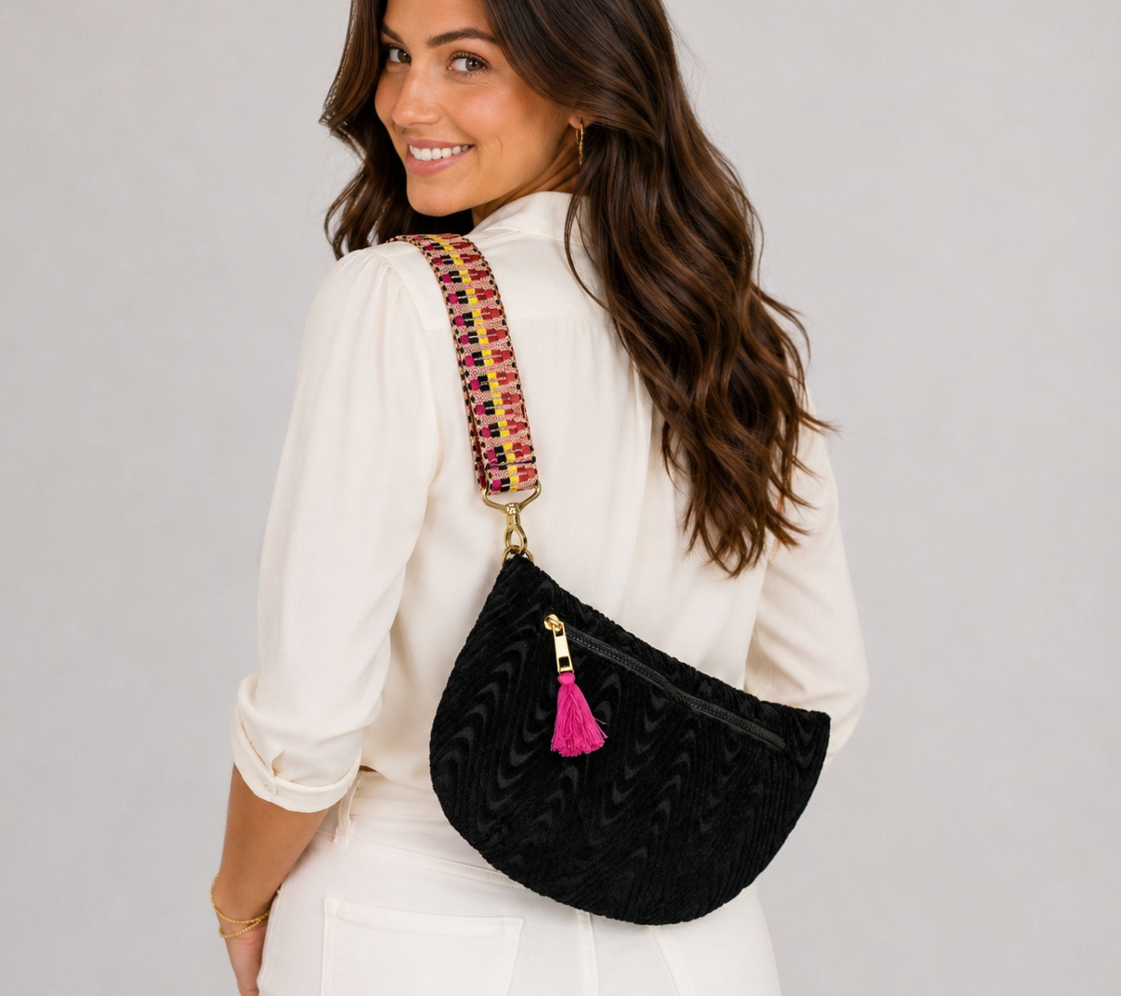 Sprigs Terrycloth Cross Body Bag With Guitar Strap