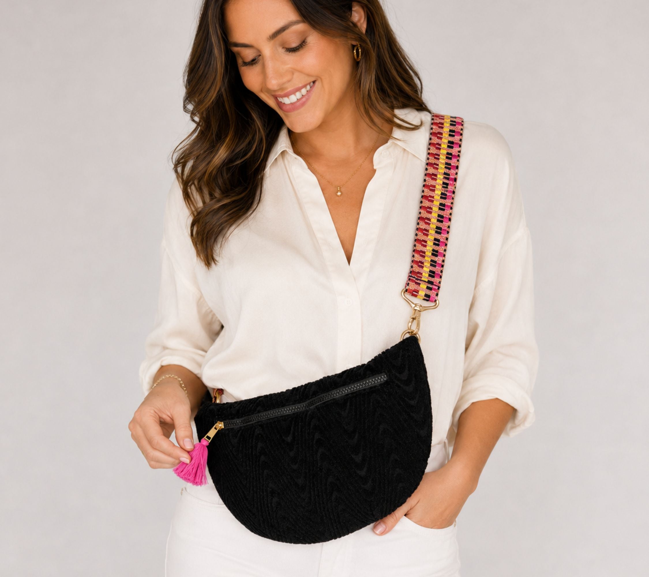 Sprigs Terrycloth Cross Body Bag With Guitar Strap
