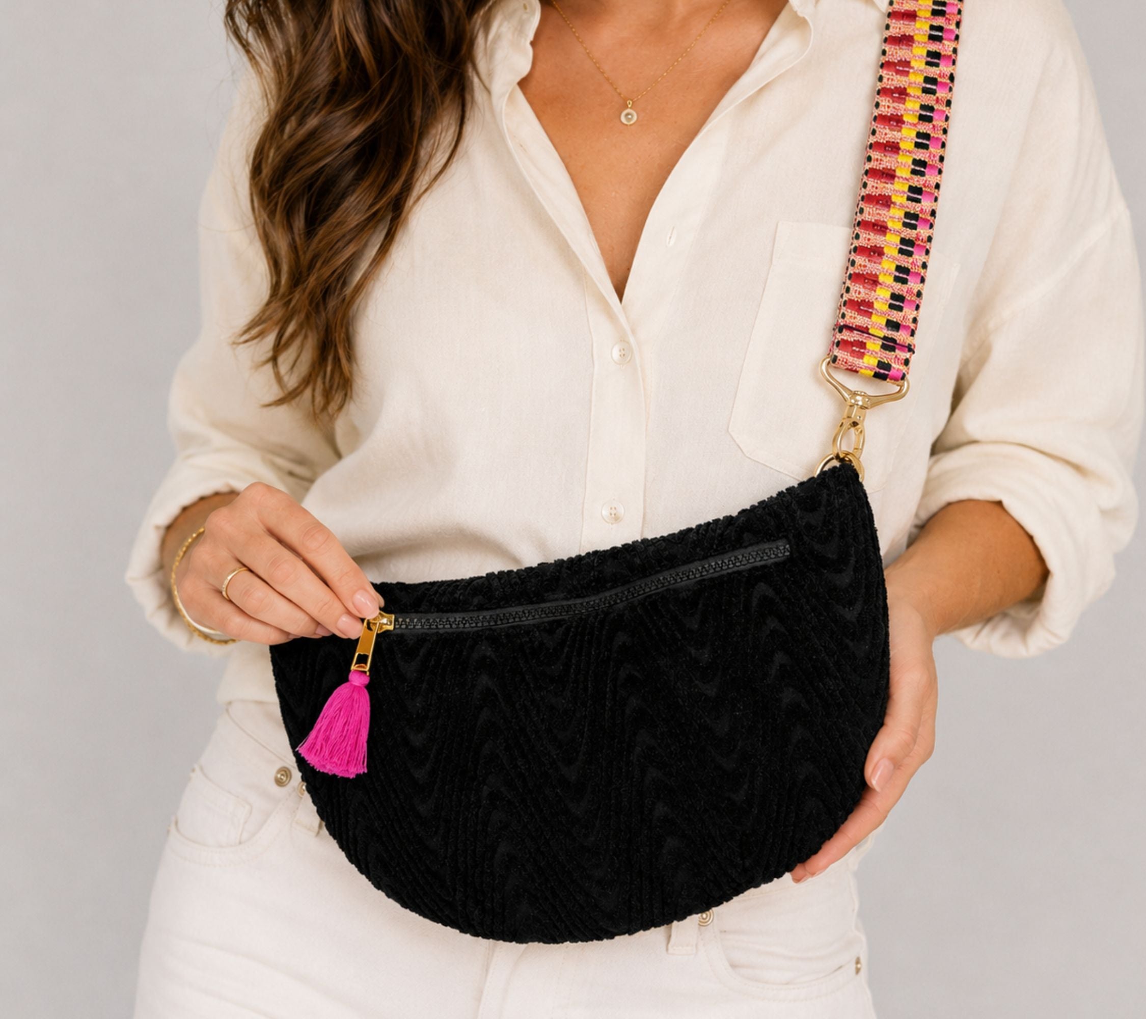 Sprigs Terrycloth Cross Body Bag With Guitar Strap