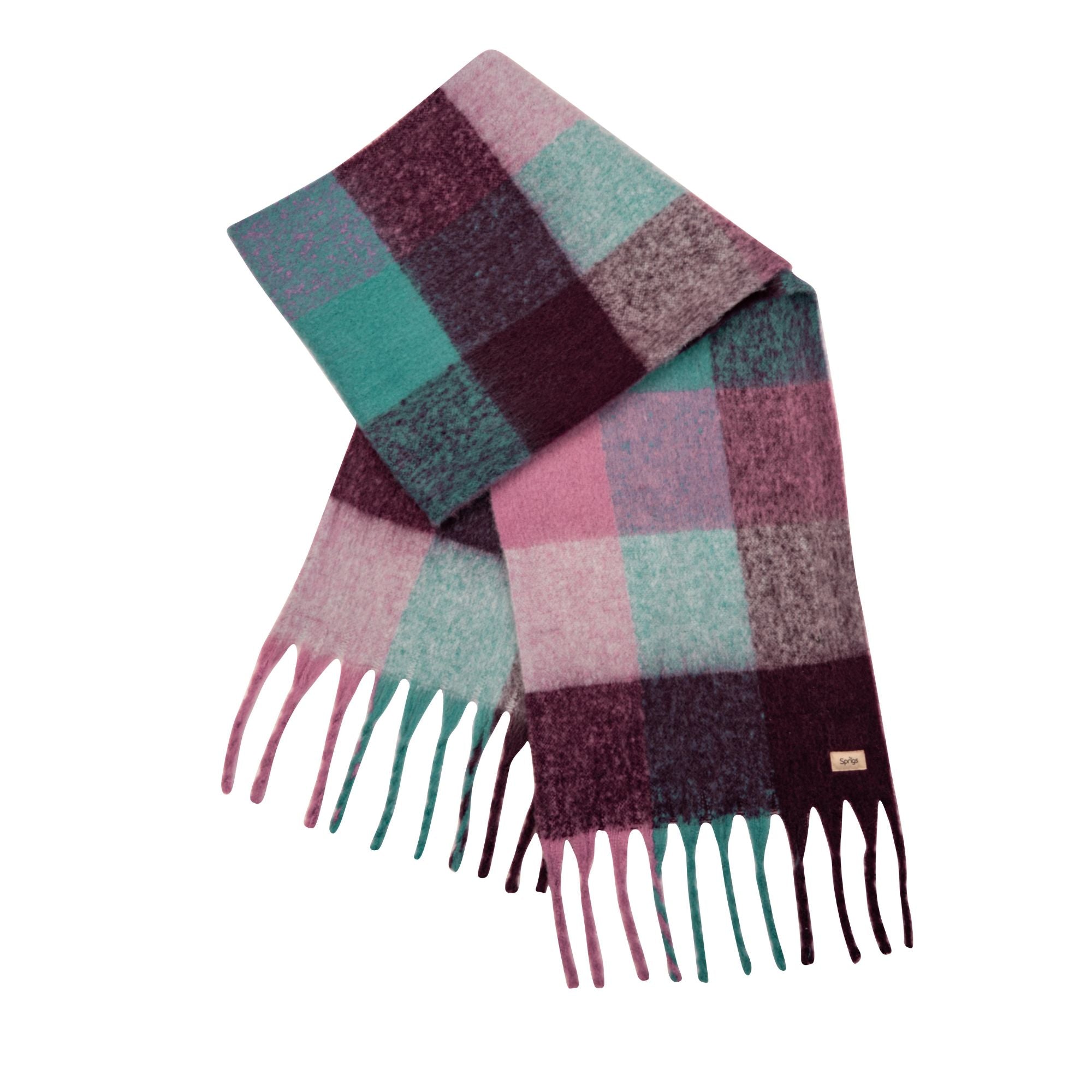 Sprigs Extra Long Checkered Fringe Scarf