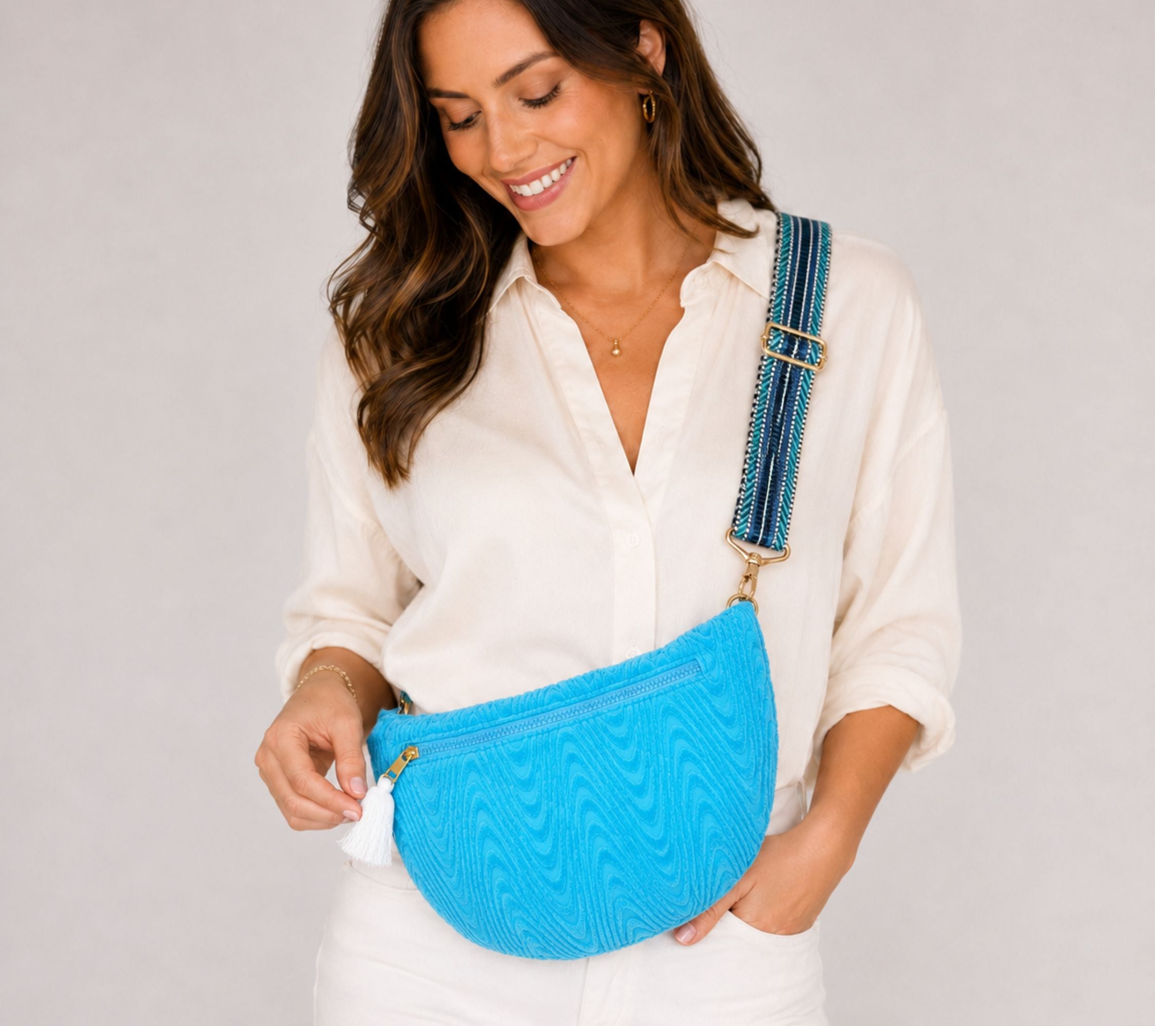 Sprigs Terrycloth Cross Body Bag With Guitar Strap