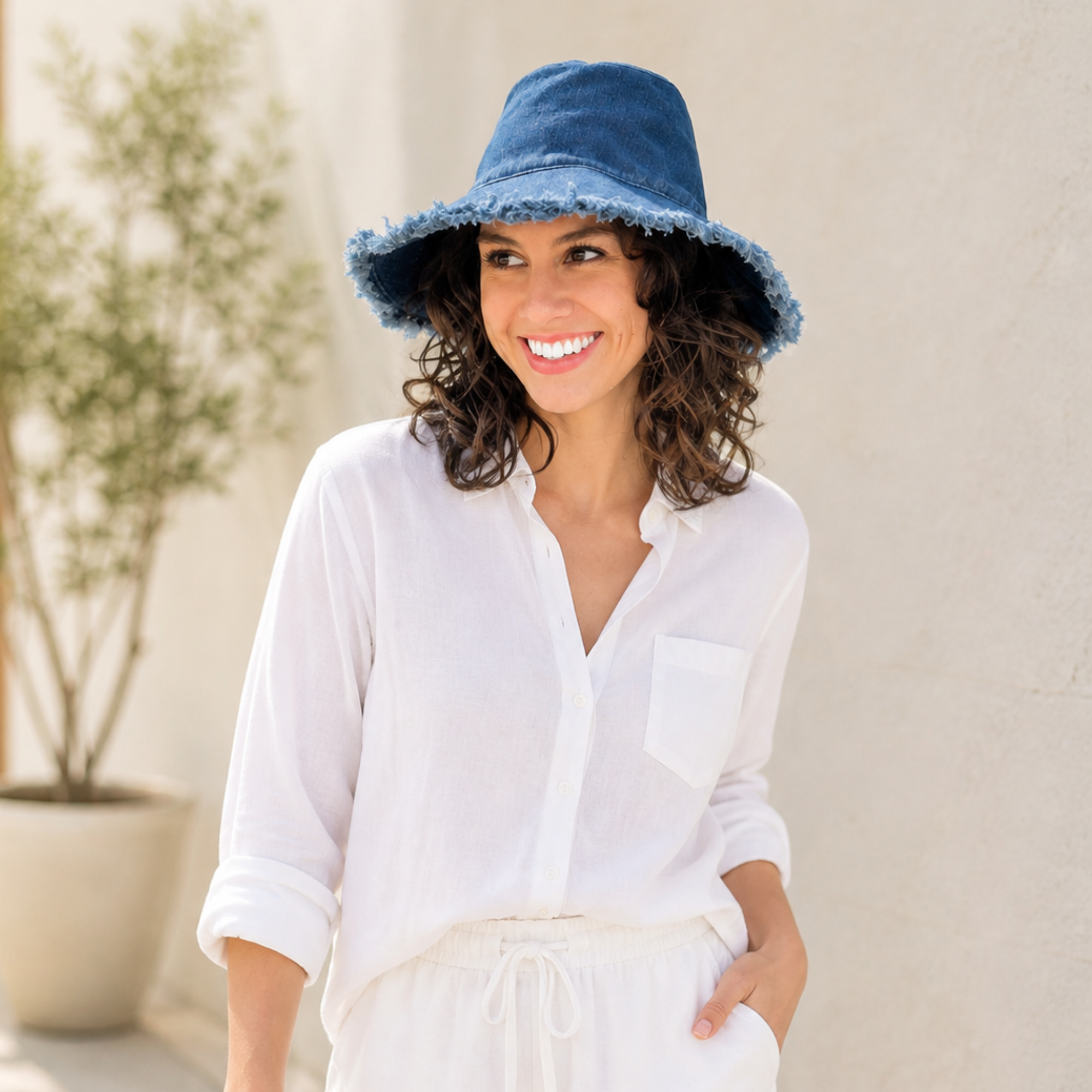 Sprigs Denim Fringe Sun Hat