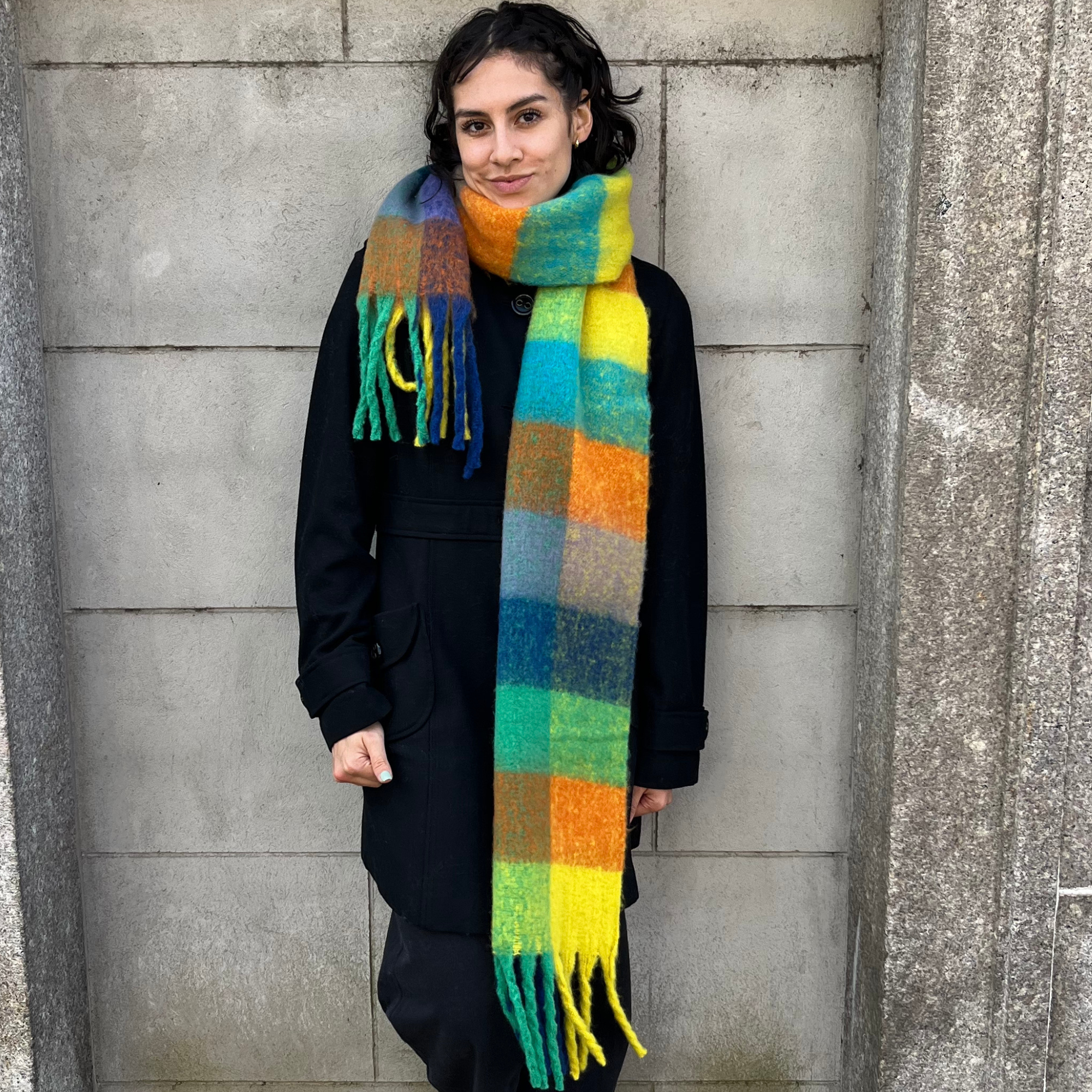 Sprigs Extra Long Checkered Fringe Scarf