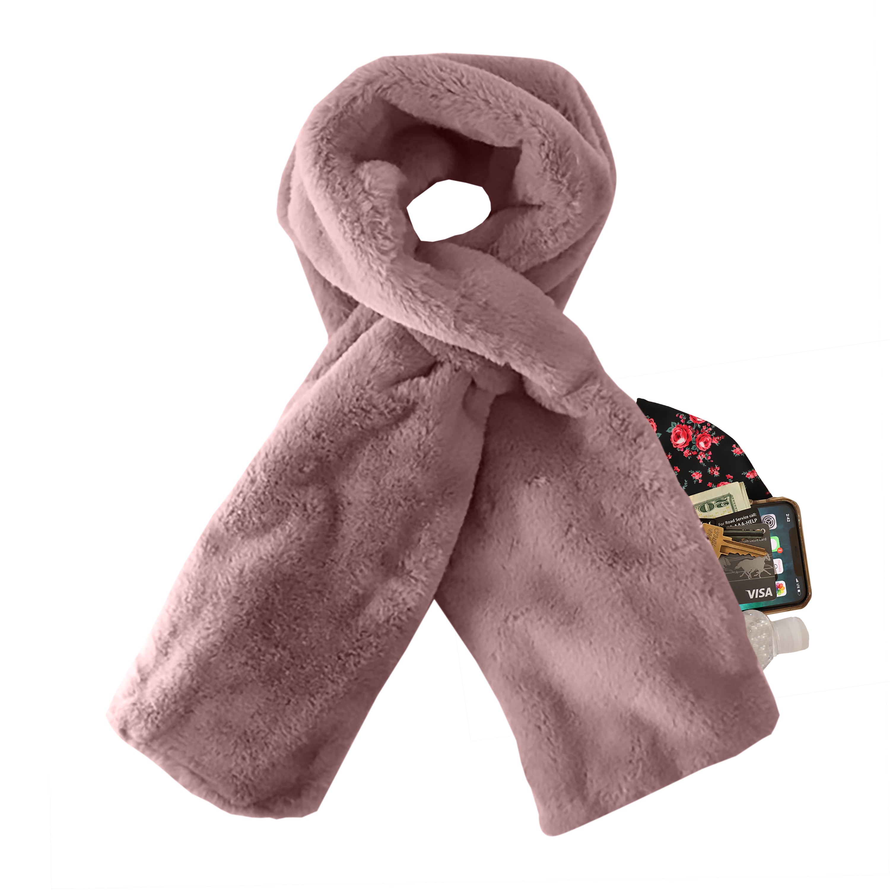 Sprigs Faux Fur Scarf With Hidden Pocket