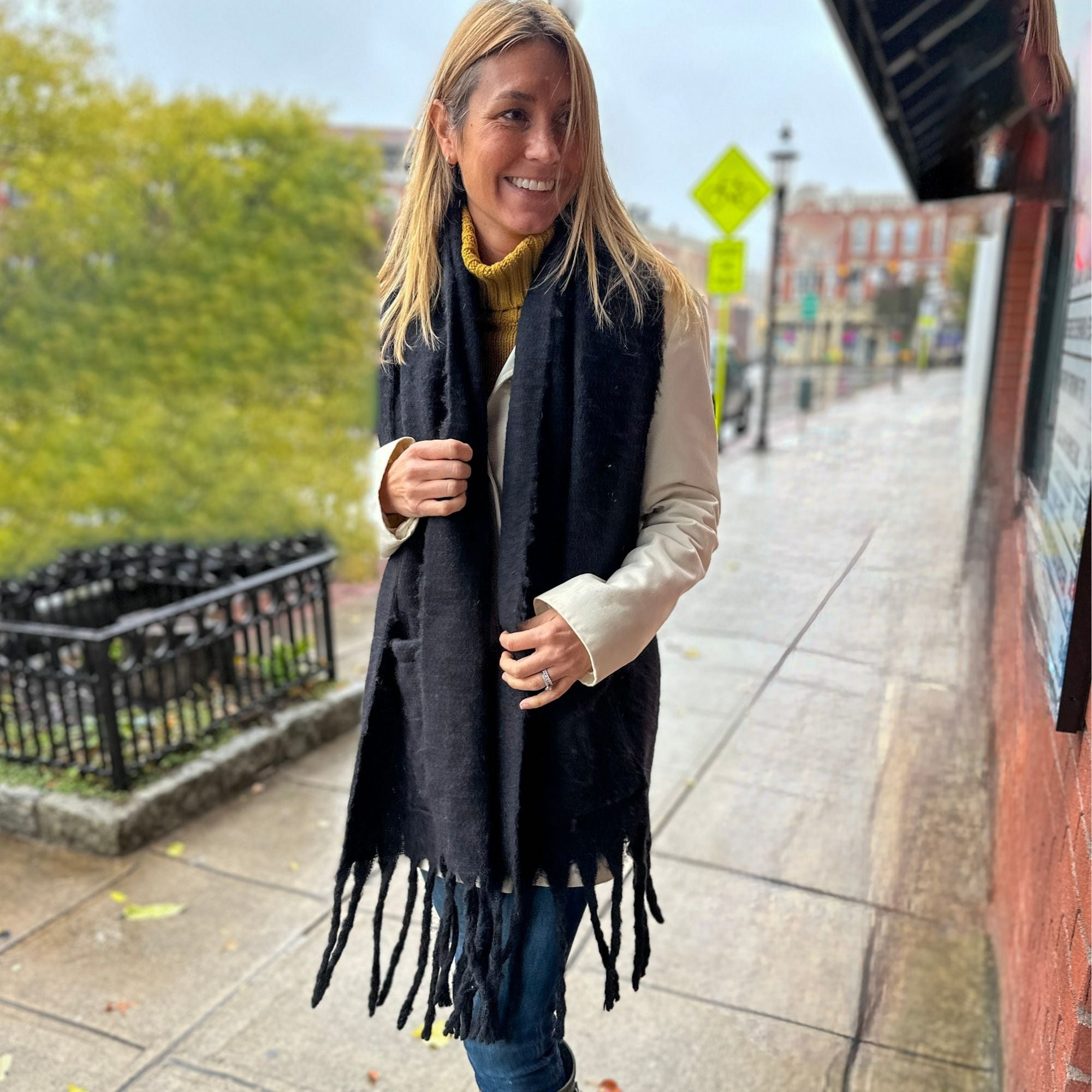 Extra Long Fringe Scarf With Pocket