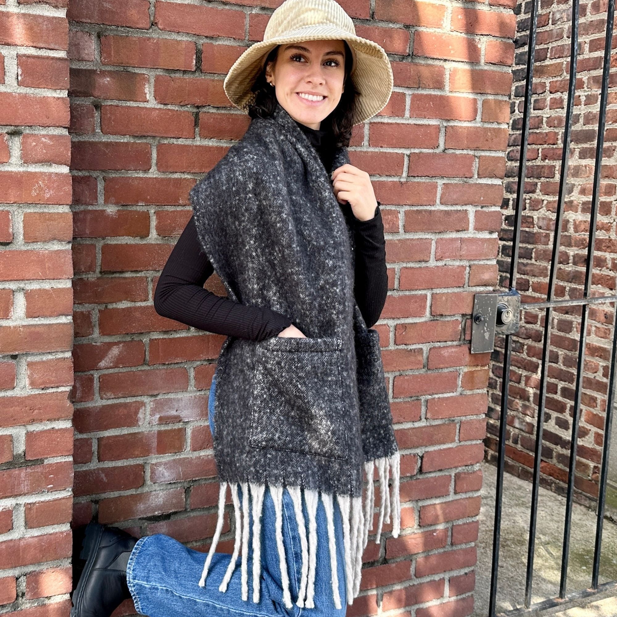 Extra Long Fringe Scarf With Pocket