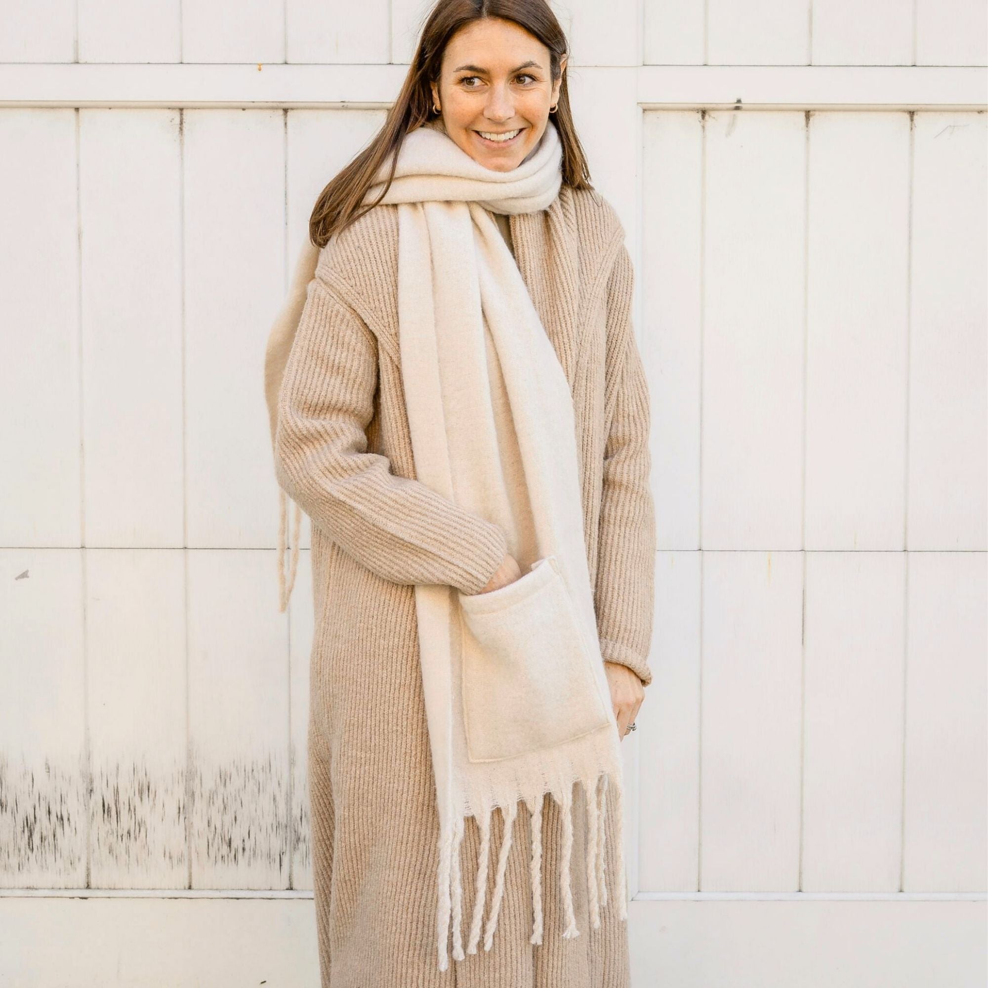 Extra Long Fringe Scarf With Pocket