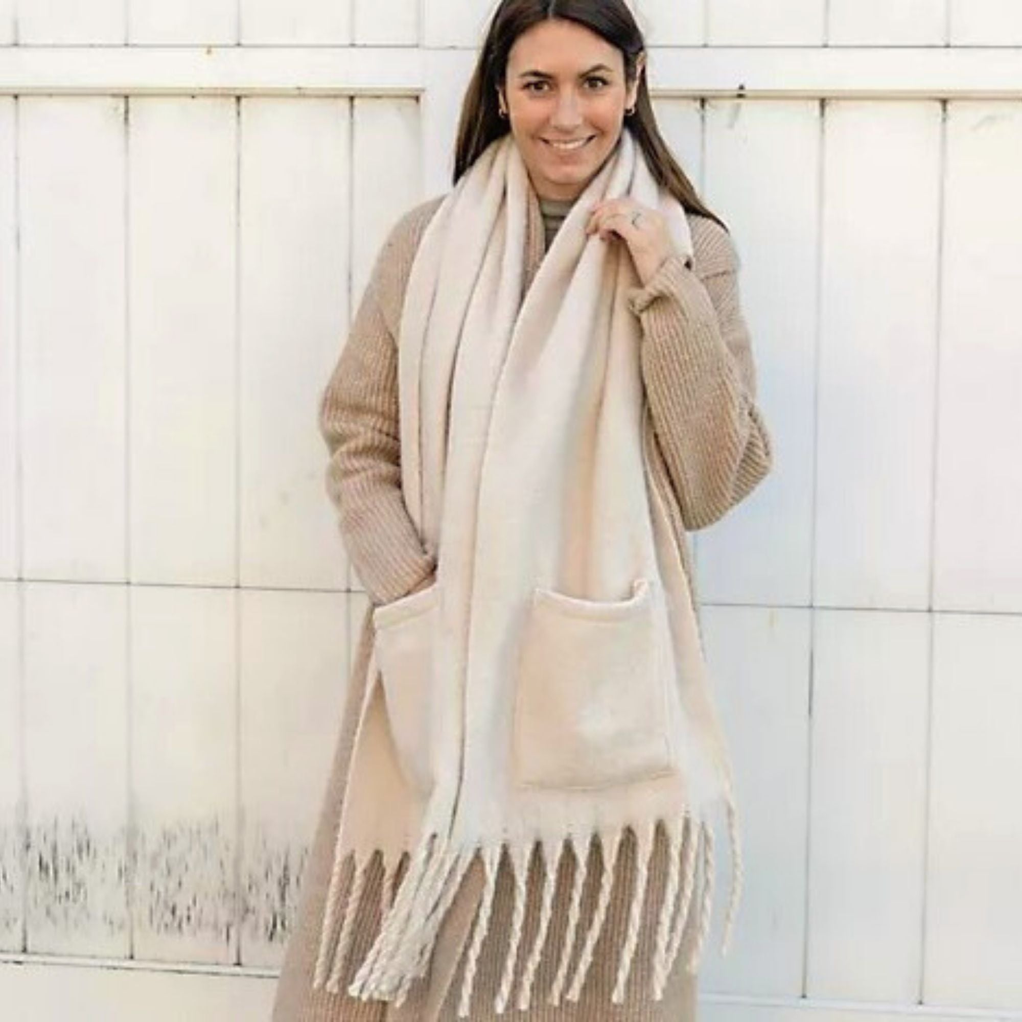 Extra Long Fringe Scarf With Pocket