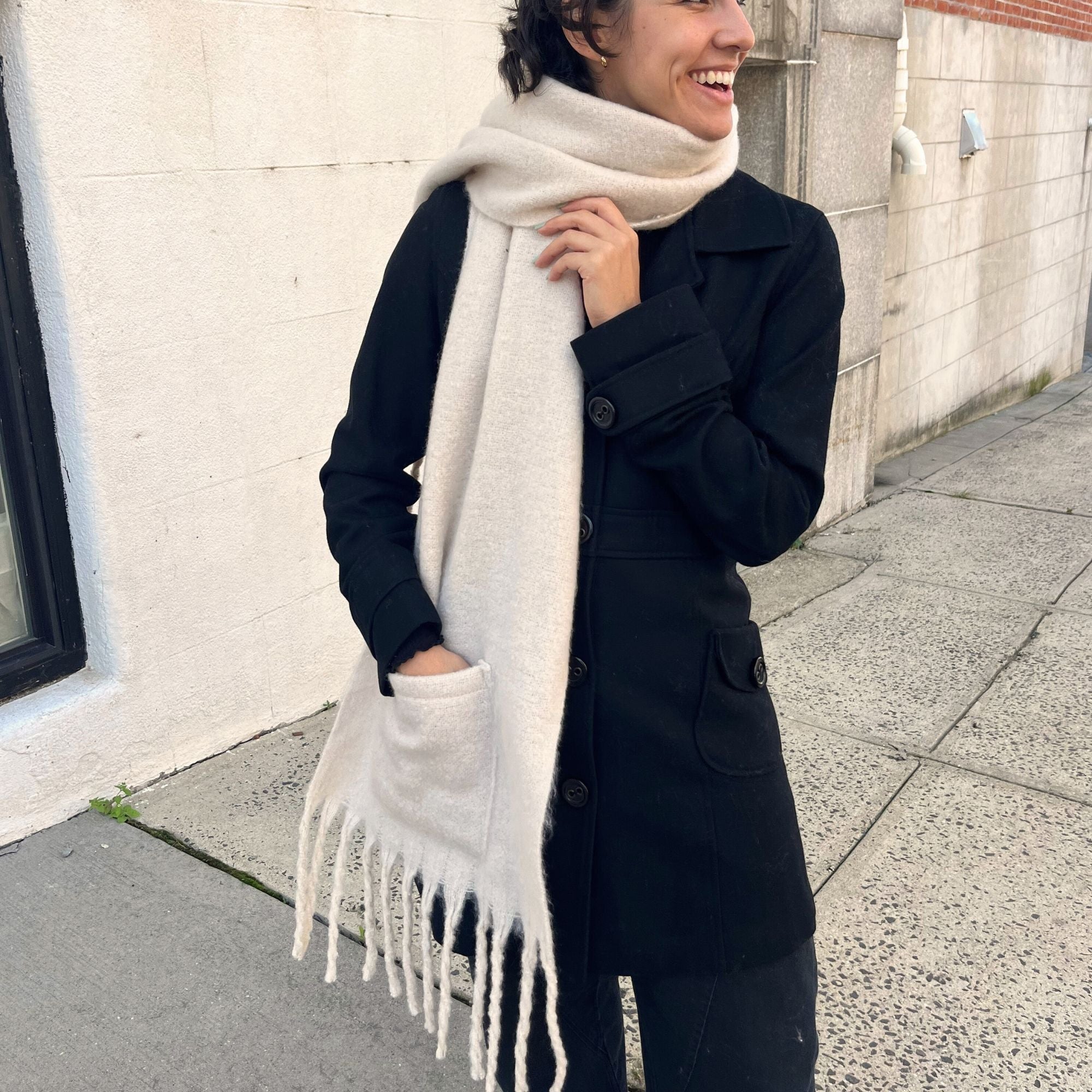 Extra Long Fringe Scarf With Pocket