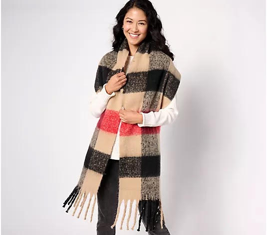 Sprigs Extra Long Checkered Fringe Scarf
