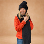 Sherpa Beanie With Pom & Scarf Set Solid Black