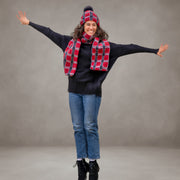 Sherpa Beanie With Pom & Scarf Set Plaid