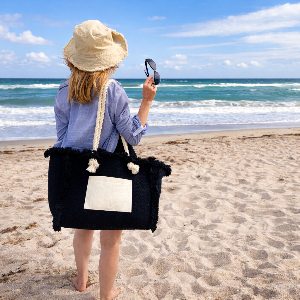 Terry Fringe Tote With Wristlet