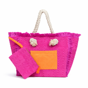 Terry Fringe Tote With Wristlet - Orchid/Orange