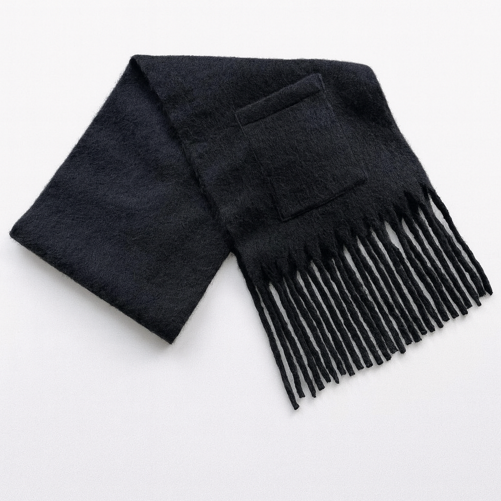 Extra Long Fringe Scarf With Pocket