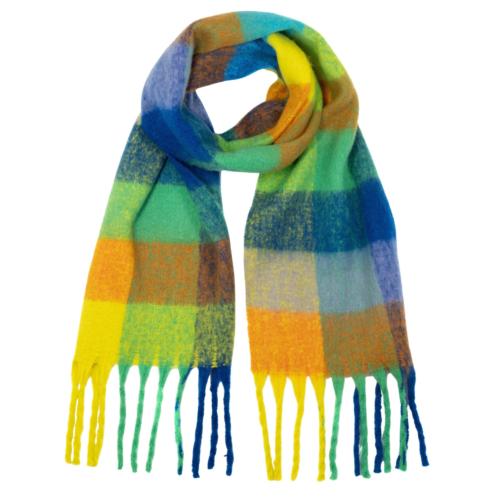 Sprigs Extra Long Checkered Fringe Scarf