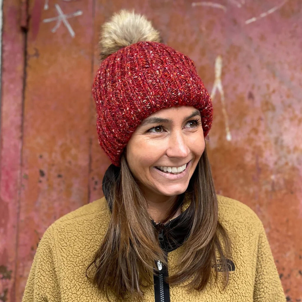 Sprigs Chunky Knit Beanie With Faux Fur Pom