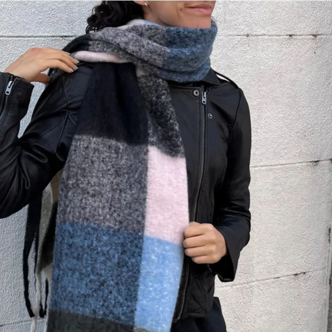Sprigs Extra Long Checkered Fringe Scarf