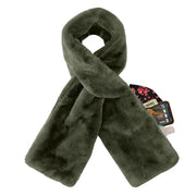 Faux Fur Scarf With Hidden Pocket - Olive Green