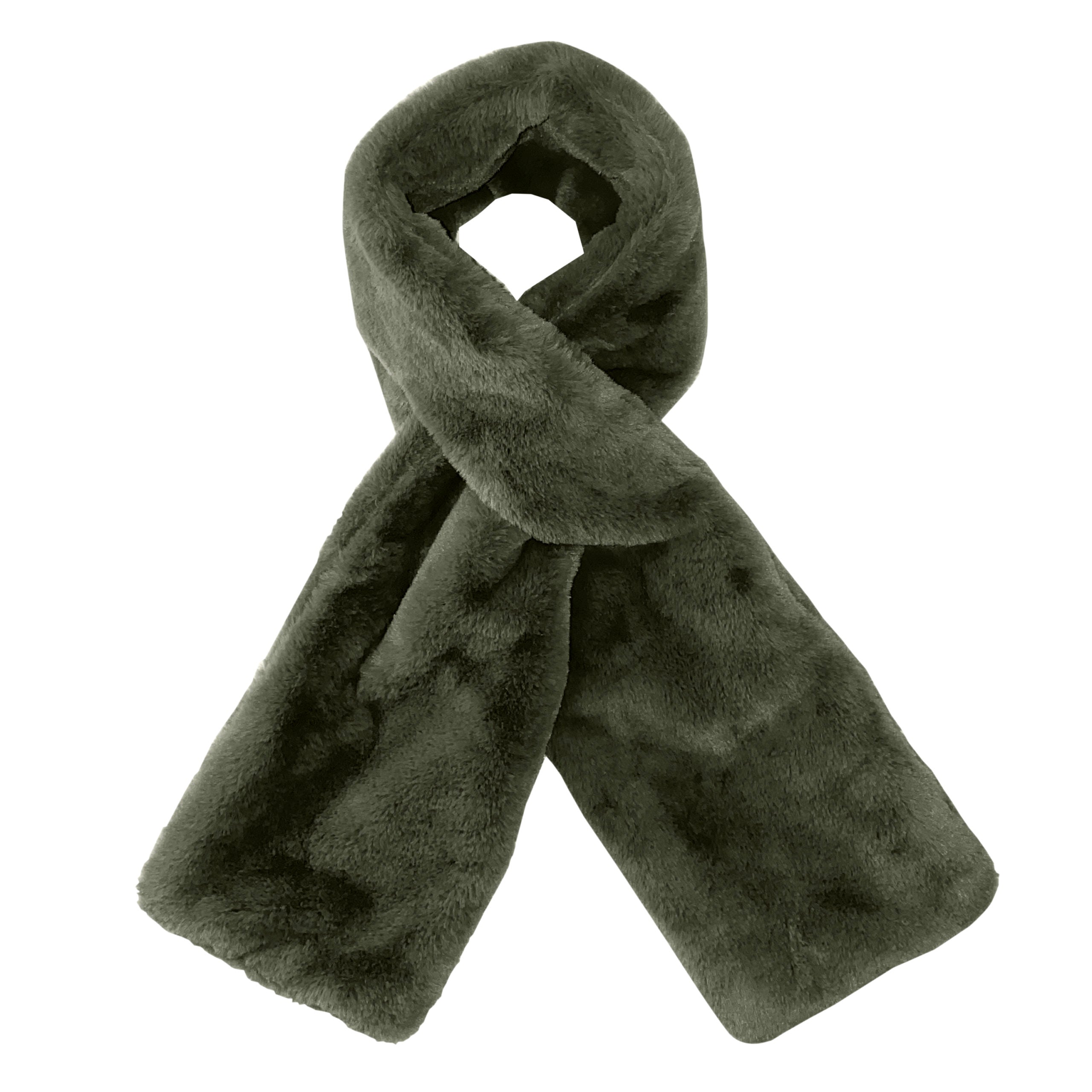 Faux Fur Scarf With Hidden Pocket - Olive Green