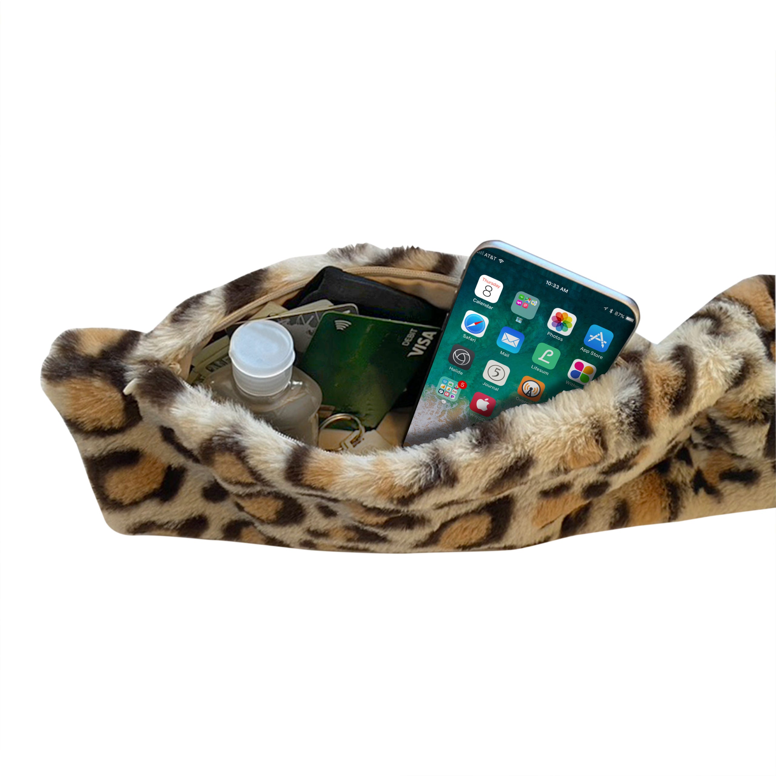 Faux Fur Scarf With Hidden Pocket - Leopard