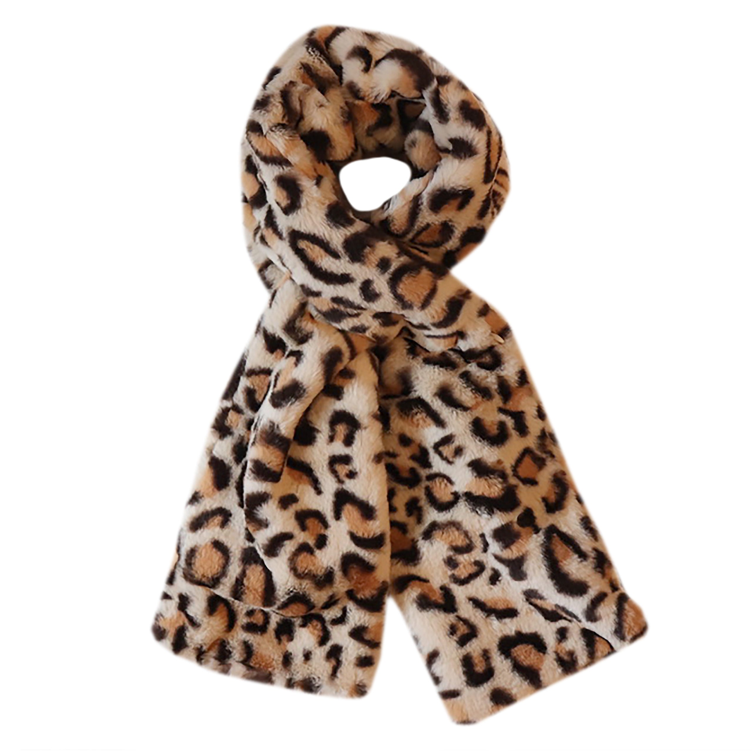 Faux Fur Scarf With Hidden Pocket - Leopard