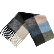 Extra Long Checkered Fringe Scarf - Pink / Blue