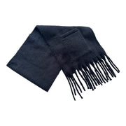 Extra Long Fringe Scarf With Pocket Black / Black