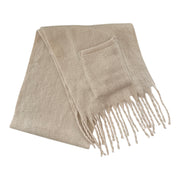 Extra Long Fringe Scarf With Pocket Cream / Cream