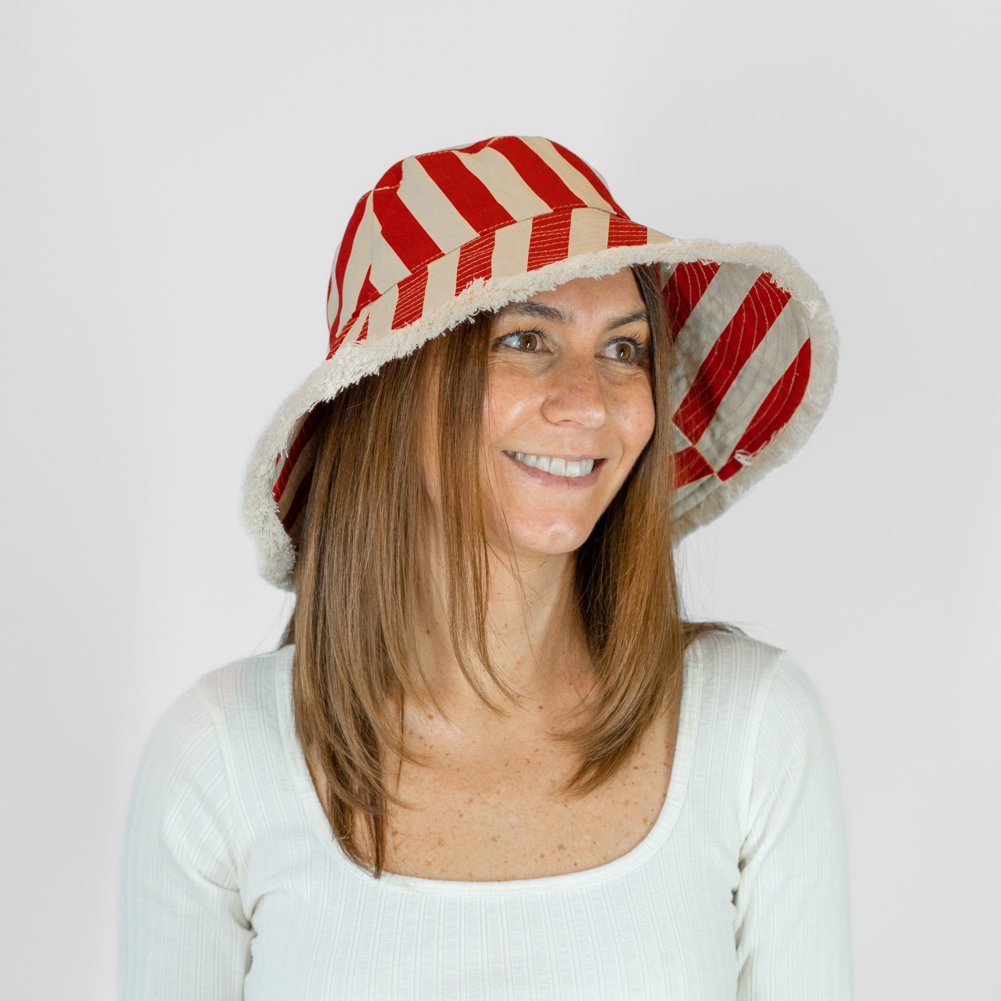 Adjustable Wide Brim Striped Hat