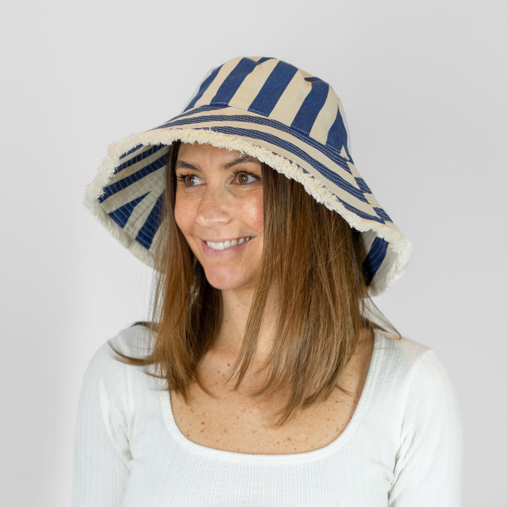 Adjustable Wide Brim Striped Hat