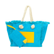 Terry Fringe Tote With Wristlet - Turquoise / Banana