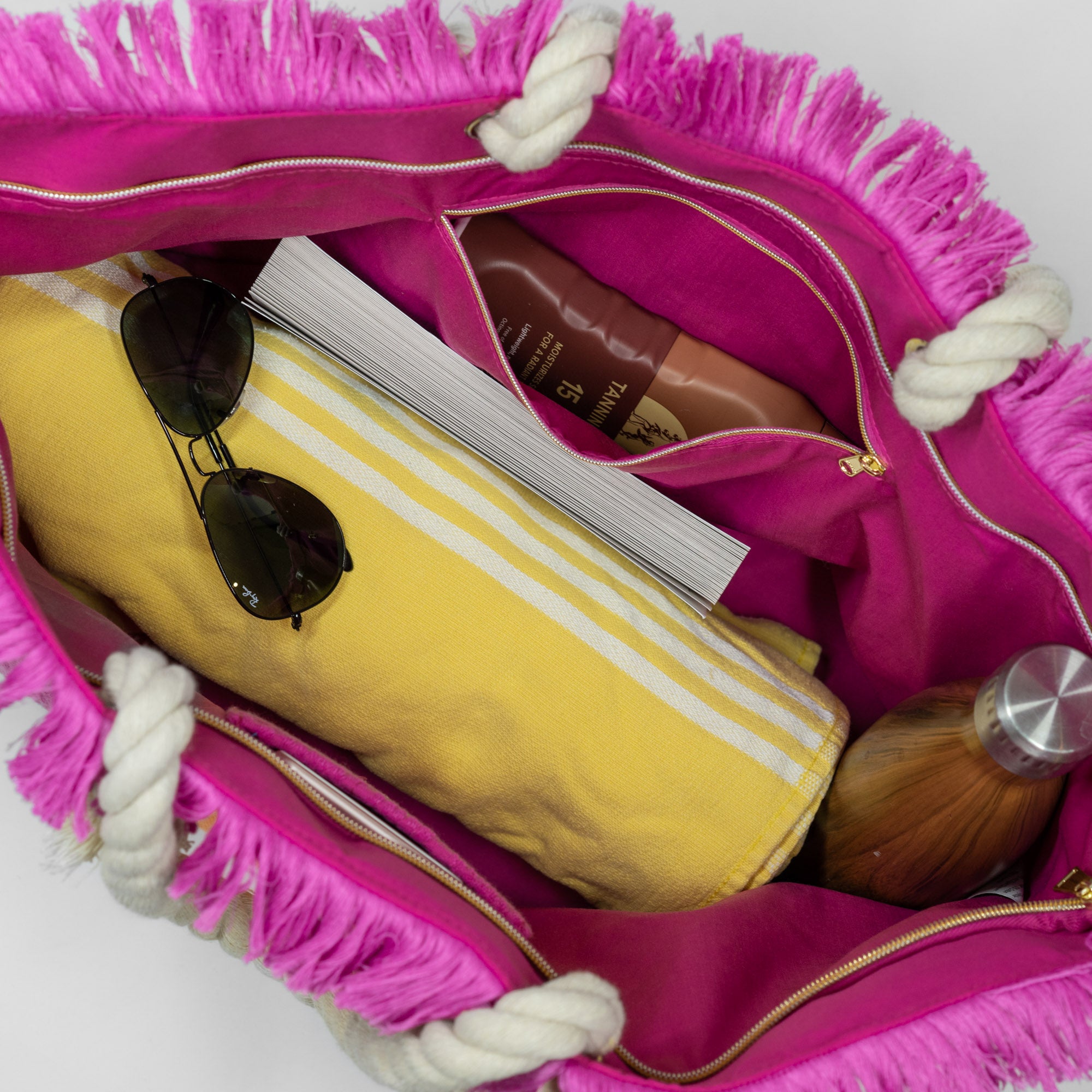 Terry Fringe Tote With Wristlet - Orchid/Orange