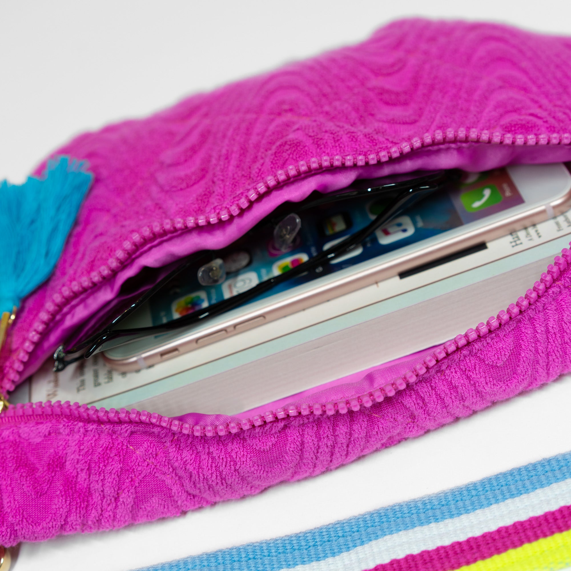 Terrycloth Cross Body Bag With Guitar Strap - Orchid