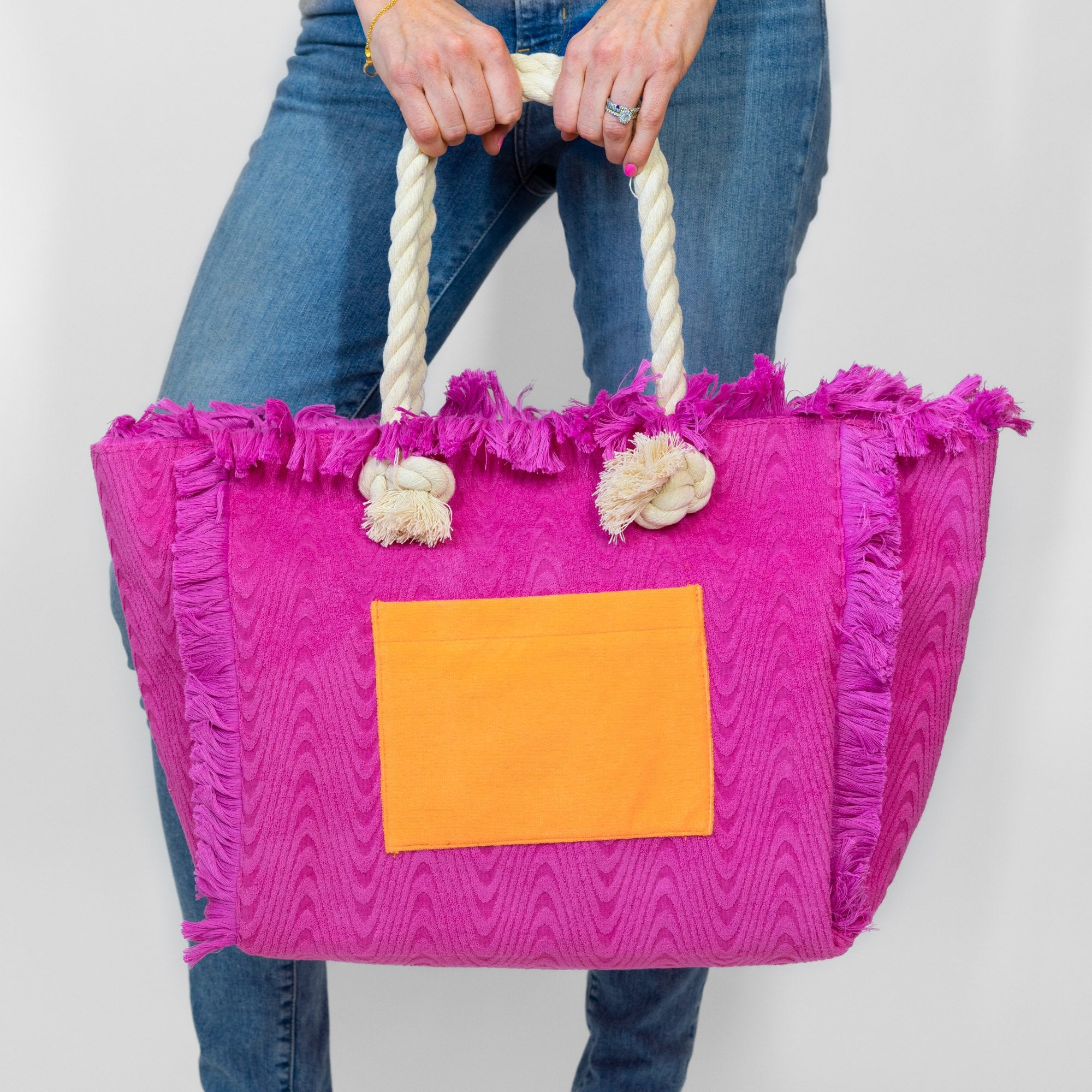 Terry Fringe Tote With Wristlet - Orchid/Orange