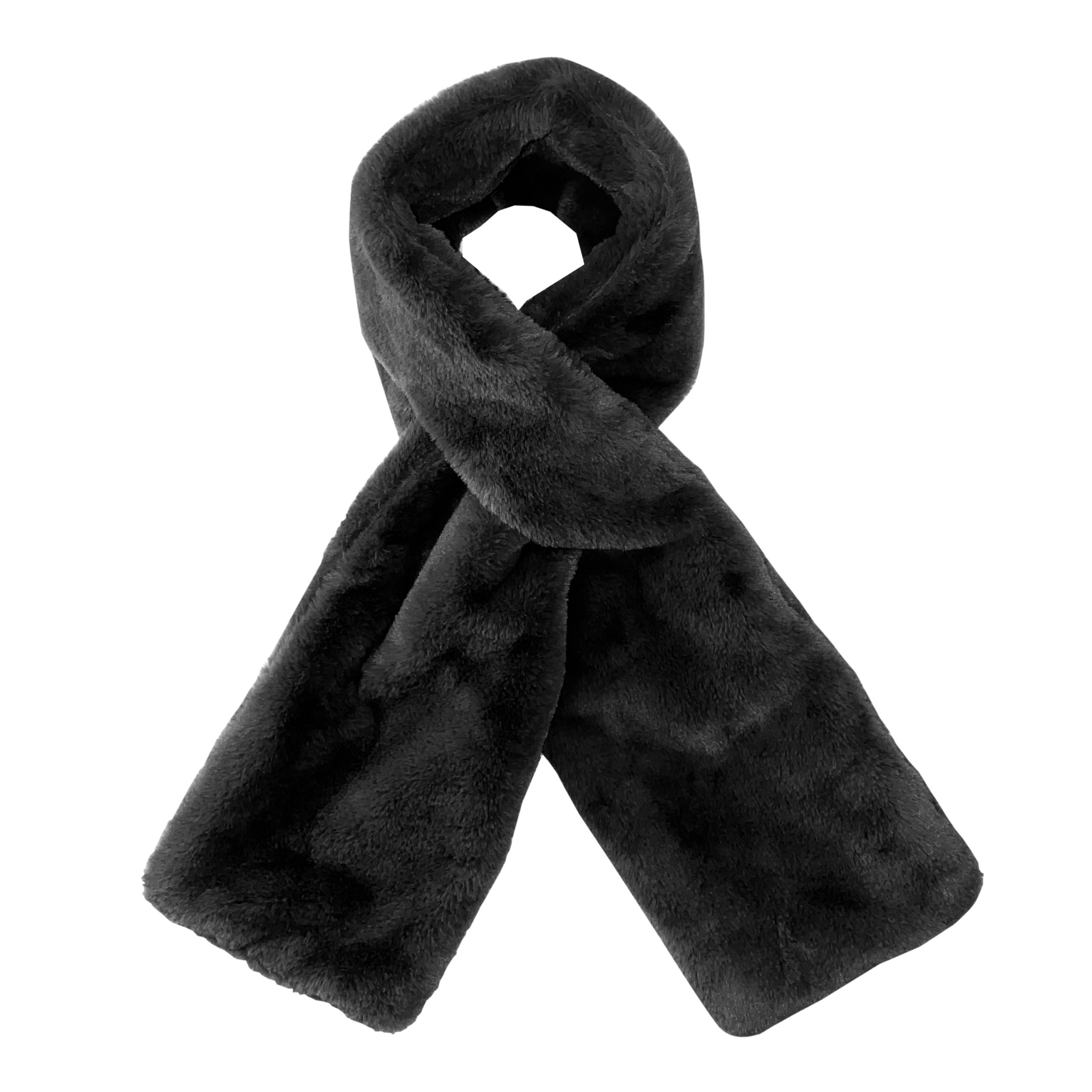 Faux Fur Scarf With Hidden Pocket – Black – Sprigs