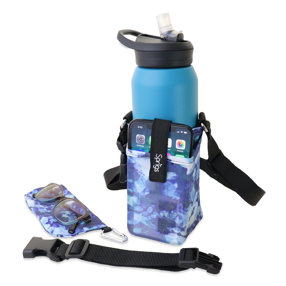Water Bottle and Smartphone Sling - Blue Floral