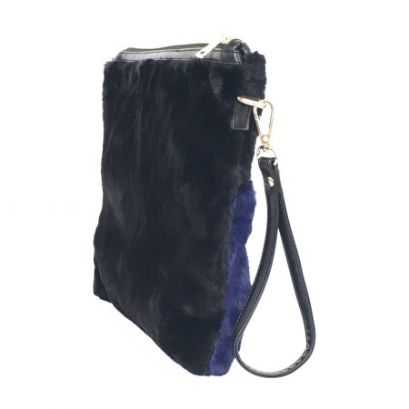 Faux Fur Cross Body w/ Removable Wristlet Strap Black/Midnight Blue