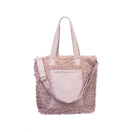 Curly Faux Fur Tote With Laptop Sleeve Tonal Blush Pink