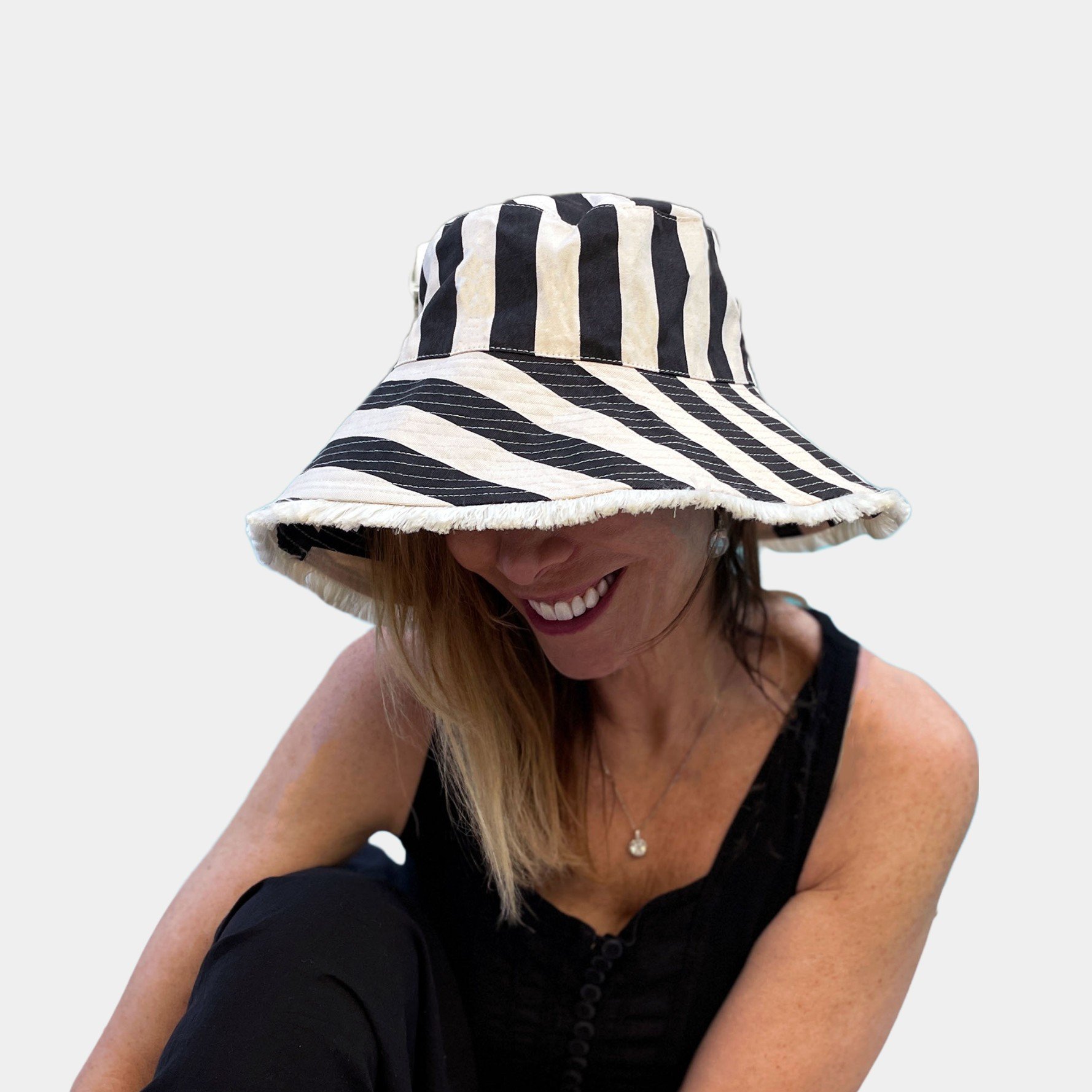 Adjustable Wide Brim Striped Hat